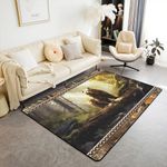 Castle Fairy Wild Jungle Bear Area Rug 100cm X 150cm X 1cm Watercolor Cute Animal Botanical Trees Non Slip Rug for Living Room Natural Plants Tribal Plaid Stripes Indoor Floor Mat for Bedside