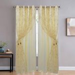 JVIN FAB 2 In 1 Embroidery Transparent Cotton Grommet Curtains Window Curtain With 80% Blackout Set Of 2 Pieces Pooja Room/Living Room/Dining Hall/Hotel/Bedroom/Kid Room/Kitchen (Ivory, 7 Ft) - No.8