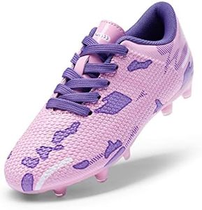 DREAM PAIRS Boys Girls Soccer Cleats Kids Football Shoes for Little/Big Kid,Size 2 Little Kid,Pink/Purple,SDSO2301K