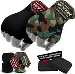 WYOX Boxing Hand Wraps Inner Gloves - Elasticated Thumb Loop Bandages, Mexican Style Under Mitts for Wrist Wrap Protection, Muay Thai, MMA (Pack of 2, Army Green Camo+Black, 4.5m)