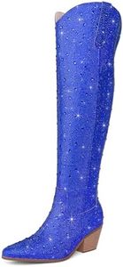 RONILURN Women Rhinestone Over the Knee Cowboy Boots, Sparkly Bling Cowgirl Boots Western Thigh High Boots Pull-On Side Zippers Chunky Heel Pointed Toe Size5-12 For Fashion&Daily
