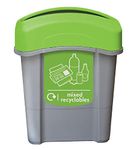 Glasdon Eco Nexus 60 Mixed Recycling Bin (Grey, Green Sticker) – 60-Litre Mixed Waste Bin with Narrow Footprint – Indoor Mixed Recyclables Recycling Container