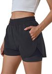 BMJL Women's Running Shorts Elastic Waistband High Waisted Shorts Pocket Sporty Workout Shorts Gym Athletic Shorts Pants, Black, Large