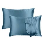 Riara Satin Pillow Case Cushion Case Silk Pillow Cover Envelop Closure for Hair and Skin Home Bed Decor Set of 2 Pillowcase Free 3 Pc Scrunchie (Regular Size (18"x27"), Quiet Harbor)