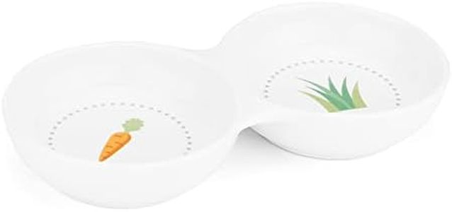 Navaris Double Food Bowl for Small Animals - Ceramic Food Bowls for Rabbits, Guinea Pigs, Small Pets - Rabbit Water Dish - Carrot and Grass Design