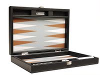 Silverman & Co. 13-inch Premium Backgammon Set - Travel Size - Black Board, White and Rum Points