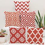 STITCHNEST Poly Cotton 5 Piece Cushion Cover 12 x 12 Inch, Red