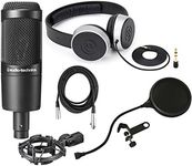 Audio Technica AT2035 Large Diphragm Condenser Microphone w/Shock Mount, Pop Filter, Headphones, and Mic Cable