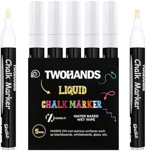 TWOHANDS Stylo Craie Pour Tableau Noir, Marqueurs à Craie liquide Effaçable Blancs (Lot de 5), Pointe Réversible, Feutre Craie pour Fenêtres, Tableaux, Enseignes, Verre,19530