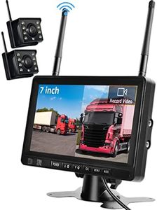 Kit Caméra de Recul Numérique sans Fil, écran 7 Pouces TFT LCD Moniteur, 2 x Caméra sans Fil - IP69 étanche Vision Nocturne, Caméra Recul pour Voiture/Camping Car/Remorque/Bus/Camion/Caravane 12V-24V