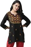 Ada Indian Traditional Chikankari Handmade Women's Cotton Top Tunic Shirt Blouse A911117, 2XL, Black