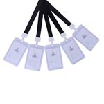 ID Card Holder for Office - Pack of 5, Durable Plastic Badge with Lanyard, 8.5x5.4cm, Vertical, Double Sides Visible, Ideal ID Card Holder for Men and Women School College (Black Lanyard)