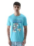 The Souled Store Tom and Jerry: Crime Time Mens & Boys Regular Fit Graphic Printed Half Sleeve Cotton Blue T-Shirts Men's t-Shirts Graphic tees Casual Fashion Regular fit Sleeves Round Neck Printed