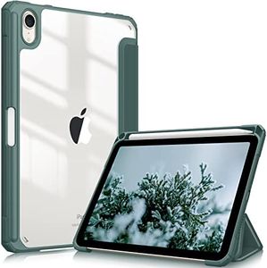 Fintie Funda Durable para iPad Mini 7 2024 / Mini 6 2021 de 8,3 Pulgadas con Portalápiz - Carcasa Trasera Transparente a Prueba de Choques Auto-Reposo/Activación, Verde Medianoche