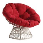 OSP Home Furnishings Wicker Papasan Chair with 360-Degree Swivel, Cream Frame with Red Cushion