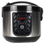 SOLARA Electric Rice Cooker - Cool Touch MultiPurpose Cooker and Food Steamer, Digital Rice Cooker, 4 Cups (8 Cups Cooked) with Steam & Rinse Basket, 500 Watts, 4 liter Stainless Steel, Black
