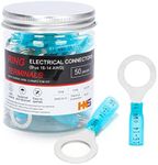 HKS 50 PCS Ring Terminals 1/2" Blue 16-14 AWG - M12 - Electrical Connectors - Heat Shrink Wire Connector Kit - Tinned Red Copper - Automotive Marine Ring Connectors - Waterproof and Insulated