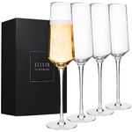 ELIXIR GLASSWARE Classy Champagne Flutes - Hand Blown Crystal Champagne Glasses - Set of 4 Elegant Flutes, 100% Lead Free Premium Crystal - Gift for Wedding, Anniversary, Christmas - 8oz, Clear