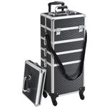 Yaheetech 5 in 1 Professional Makeup Train Case Rolling Cosmetic Organizers &Storage, Cosmetology Case on Wheels Aluminum Beauty Travel Case, Black