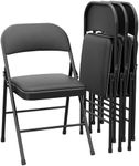 GarveeHome 4 Pack Folding Chairs with Padded Cushions, Padded Foldable Chair Hold Up to 350 Pounds, Portable Black Folding Chair Suitable for Dining Room, Home Office, Indoor and Outdoor Events
