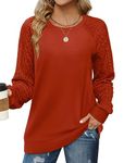 Saloogoe Sweatshirts for Women Crewneck Cable Knit Sleeve Sweaters Lightweight Fashion 2024, F-red, XL