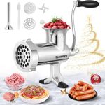 Huanyu Meat Grinder Manual Stainless Steel Hand Meat Grinder and Sausage Maker Manual Meat Mincer Dishwasher-Safe Meat Mincer Grinder Size 10