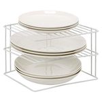 Taylor & Brown 3 Tier Corner Kitchen Plate Bowl Rack Stand Holder Tidy Cupboard Shelf Insert Storage Organiser, Space Saving, H19 x W25.5 x D25.5cm, White