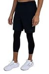 TCA Men's 2 in 1 Running Training Workout Short & Base Layer Compression Legging with Zip Pocket - Black/Black (Tights), S