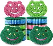 SmilePowo 12 Pack Scrub Sponge,Bulk Sponges,Dual-Sided Multi-Functional Premium Cleaning Sponges,Dishwashing Sponge for Heavy Duty Scouring Pads,Bathroom,Dish,Furniture,Kitchen Sponge(Frog Shape)