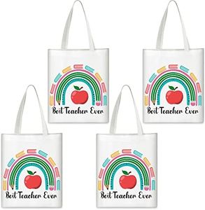 Saintrygo 4 Pack Teacher Canvas Tote Bags Teacher Appreciation Gifts Supplies for Women Daycare Teachers (Best Teacher Ever)