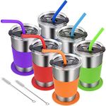 Wownnic Kids Cups with Lid and Straw- 6 Packs 16Oz Stainless Steel Cups for Kids– Leakproof Closed Buckles Kids Tumblers– Comfortable and Safe Sippy Cups- Spill Proof Toddler Cups