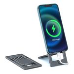 Generic Flodable Aluminum Cell Phone Stand, Adjustable Desktop Phone Holder Cradle Dock, Portable Pocket-Size Cell Phone Kickstand, Office Desk Travel Accessories Suitable for All Mobile Phones-Grey