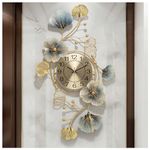 CHSSHCRZH Decoration Wall Clocks Living Room, Large Wall Quartz Clock Metal Silent Ginkgo Leaf Wall Clock,Modern 3D Wall Art Deco for Bedroom Office Corridor Entrance (Blue, 83x48cm/32.7x18.9in)