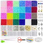 Redtwo 8000 Pcs 3mm Glass Seed Beads for Bracelet Making Kit, Small Beads Friendship bracelet kit, Tiny Waist Beads Kit with Letter Beads and Elastic String, DIY Art Craft Girls Gifts