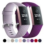 Faliogo 2 Pack Replacement Strap Compatible with Fitbit Charge 3 Strap/Fitbit Charge 4 Strap, Soft Sports Watch Strap Wristbands for Women Men, Small, Lavender/Plum