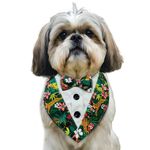 Pawsindia Fully Customizable Dog Tuxedo Bandana | Dog Bandana for Small Dogs | Tuxedo for Dogs | Choose from a Variety of Patterns & Bow Colors (Same Pettern Bow, Jungle)