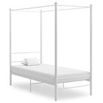 Swpsd Bed Frame 4 Poster Bed Base White Metal 90x200 cm Canopy Bed with Storage Underneath Bedroom Furniture Bed white Metal Bed