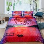 Horse Bedding Set for Girls Boys Children Chic Galaxy Comforter Cover Galloping Horse Printed Duvet Cover Room Decor Fantasy Ocean Boat Starry Sky Bedspread Cover Single Size 2Pcs