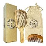 Bamboo Paddle Hair Brush Set By RustiK, Eco Friendly, Handmade, Anti Static, Gift set, Travel Bag, Pear Wood Comb, Woodcrafted For Men and Women.