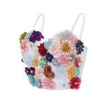 Woeoe Flower Corset Bustier Crop Top White Diamond Bra Nightclub Rave Rhinestone Tops Jewelry for Women, White, X-Small