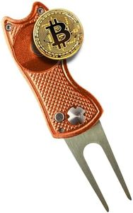 HODL 21 Bitcoin Golf Divot Repair Tool, All-Metal Golf Accessories - 3- in-1 Golf Multitool (Divot Tool, Ball Marker, Club Holder) | Foldable with with Pop-up Button & Magnetic Ball Marker