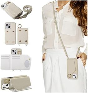Handodo Wallet Case Compatible iPhone 14 Plus,Women Leather Detachable Crossbody with Card Holder Adjustable Strap Shockproof Kickstand Phone case(Ivory)