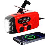 iRonsnow Solar Wind Up Radio, Portable Hand Crank AM/FM Emergency Radio with LED Torch SOS Alarm, 2000mAh Power Bank Rechargeable USB Phone Charger Flashlight for Camping (IR088 Red)