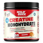 WILD BUCK Creatine Monohydrate, Strength, Reduce Fatigue, 100% Pure Creatine, Lean Muscle Building, Recovery | Muscle Builder, Energy Support Supplement [50 Servings, Orange], Powder