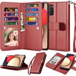 Njjex Case for Samsung Galaxy A02S 5G, For Galaxy A02S Wallet Case, [9 Card Slots] PU Leather Credit Holder Folio Flip [Detachable] Kickstand Magnetic Phone Cover & Lanyard for Samsung A02S [Wine Red]