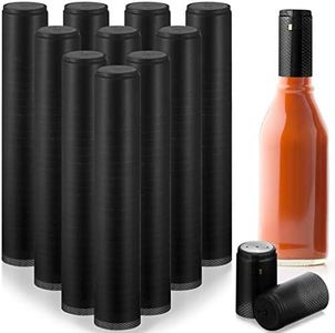 Zonon 200 Pieces PVC Heat Shrink Capsules Hot Sauce Bottles 28 x 50mm Wine Bottle Capsules Shrink Caps for Wine Bottles, Woozy Bottles 5oz 10oz(Black)