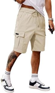 JMIERR Men's Stretch Cargo Shorts Casual Classic Drawstring Elastic Waist Summer Beach Short with Multi-Pocket,US 38(XL),Apricot