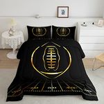 Erosebridal Football Comforter Set Twin Size Sport Player Bedding Set for Boys Girls Teens Kids Rugby Sports Black Golden Ball Down Comforter American Football Warm Soft Room Decor Quilt Set