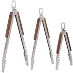 9", 12" and 16" Tongs 18/0 Stainless Steel BBQ Grill Tongs with Real Walnut Wood Handle for Cooking - Durable Grilling Accessory, Tongs for Cooking & Kitchen, Outdoor Barbecue, Easy to Clean - 3-Pack