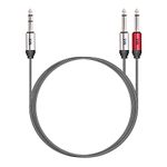 MX 6.35mm 1/4 inches P-38 TRS Stereo Male to 2 TS P-38 Mono Male cable for Amplifier, Mixer and Speaker (0.5 mtr, Gold, Red, Silver)